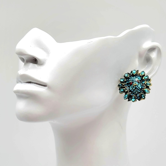 Heidi Daus Blue Topaz Swarovski Crystal Lion Stud Earrings w/ Glowing Red Eyes - Picture 5 of 11
